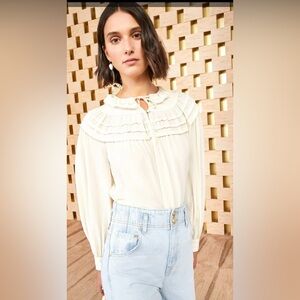 Ulla Johnson Aria Blouse, Bone, size 10. 100% silk. NWT